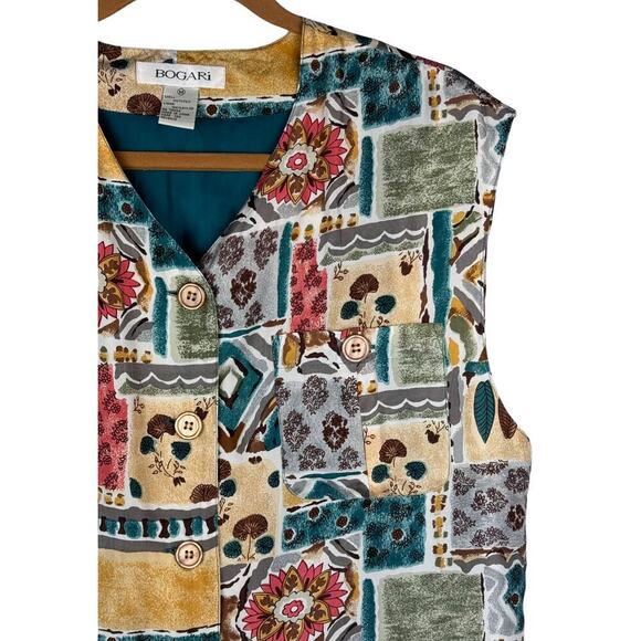 Bogari Vest Women's Medium Multicolor Bohemian Aztec Floral Print 100% Silk Long - Picture 3 of 10